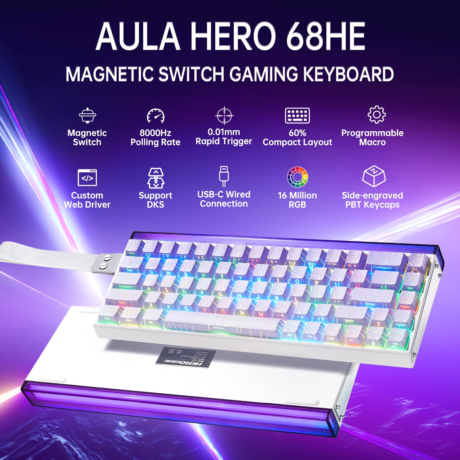 Amazon | x AULA HERO 68 HE 60% ゲーミングキーボード 有線、ホール